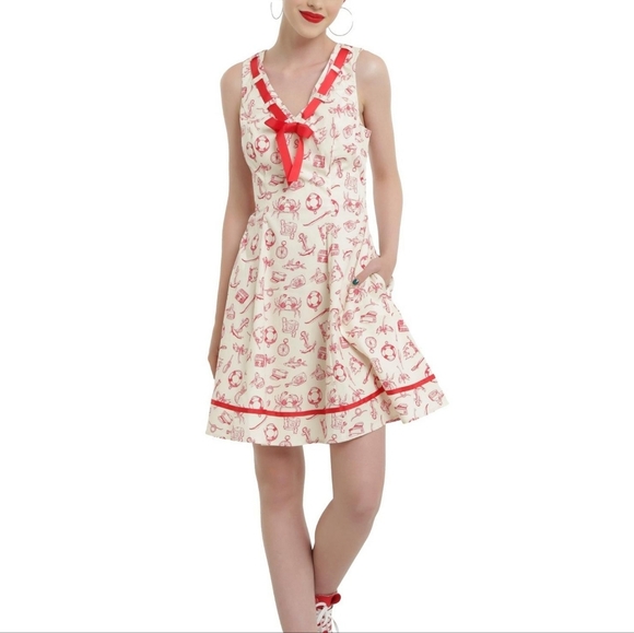 Hell Bunny Alizea Mini Dress Nautical Size Large NWT - Picture 3 of 11